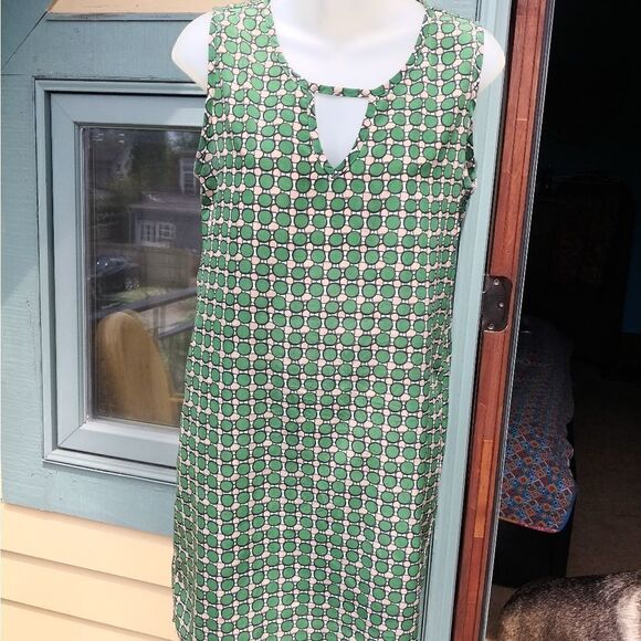 Paisley & Ivy Mod Green Tan Geometric Shift Dress - Picture 1 of 8